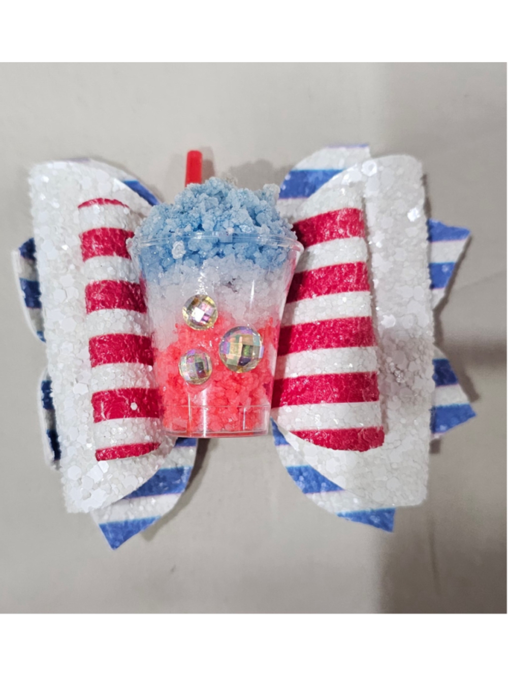 Girls Coley Olee Hair Bow Clip Red White Blue Slushie One Size